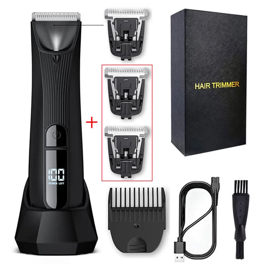 Painless rechargeable hair cutter for men with IPX7 waterproof design for trimming sensitive areas.