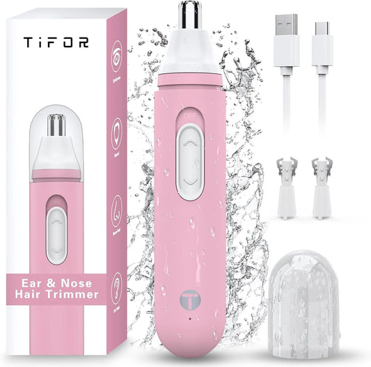 USB rechargeable nose hair trimmer for men and women with painless trimming for nose, ear, and eyebrow hair.