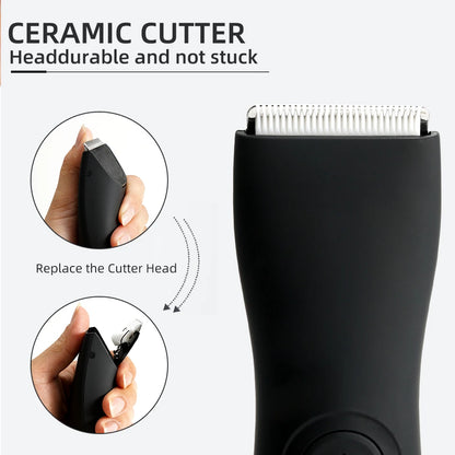 Versatile hair cutter for groin and arm trimming, offering adjustable settings.